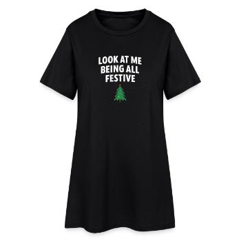 Look At Me Being All Festive, Christmas Tree  - Women’s T-Shirt Dress - black - Front