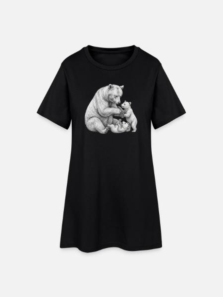 Ours et ses petits  - Robe T-shirt Femme - noir