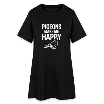 Tauben machen mich glücklich - Frauen T-Shirt-Kleid - Schwarz - Vorne