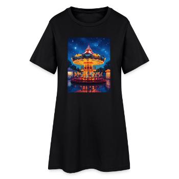 Carrousel nocturne sous la lueur des lumières - Robe T-shirt Femme - noir - Devant