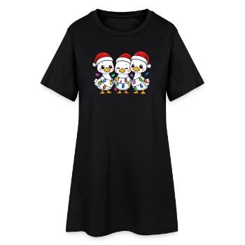 Trio de canards avec lumières de Noël, Canetons - Robe T-shirt Femme - noir - Devant