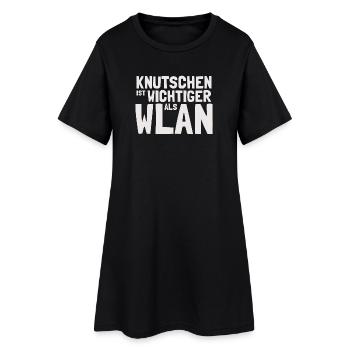 Knutschen ist wichtiger als WLAN – Lustiger Spruch - Frauen T-Shirt-Kleid - Schwarz - Vorne
