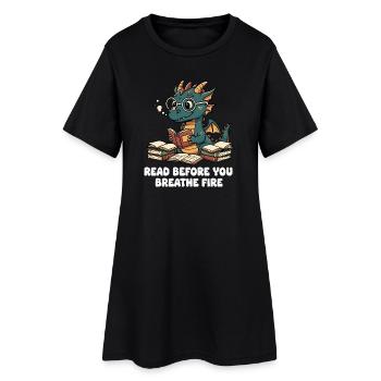 Livre Dragon Reading Au lieu du Feu - Robe T-shirt Femme - noir - Devant
