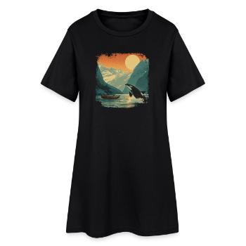 Orca Wal Fjord Vintage Sonnenuntergang Natur - Frauen T-Shirt-Kleid - Schwarz - Vorne