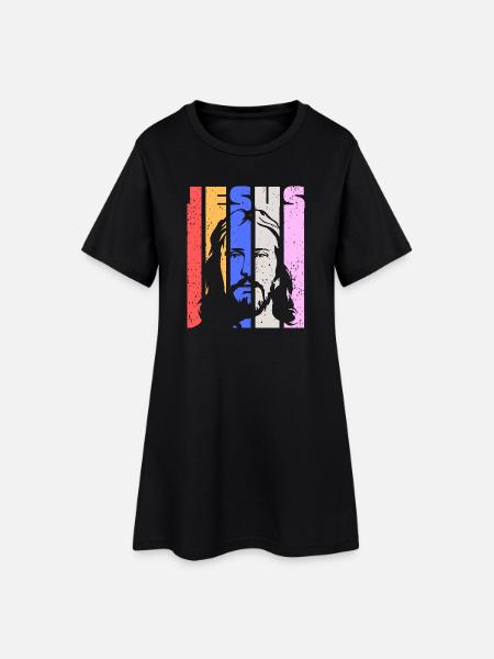 Jesus Vintage Retro Pop Art Portrait - Women’s T-Shirt Dress - black