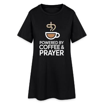 Powered By Coffee And Prayer Kaffeeliebe Glaube - Frauen T-Shirt-Kleid - Schwarz - Vorne