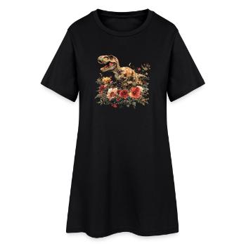 T-Rex Dino avec fleurs - Robe T-shirt Femme - noir - Devant