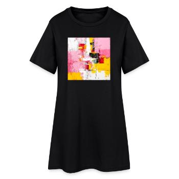 Blocs de couleur abstraits Rose Jaune - Robe T-shirt Femme - noir - Devant
