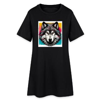 Loup - Robe T-shirt Femme - noir - Devant
