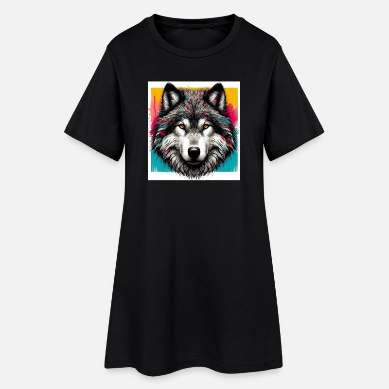 Wolf - Frauen T-Shirt-Kleid - Schwarz