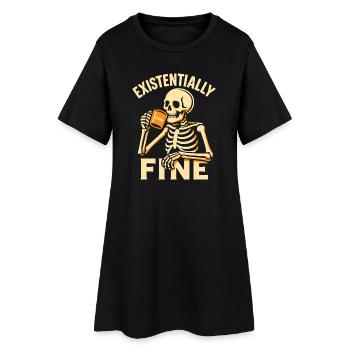 Existentially Fine Funny Coffee Skeleton Shirt - Women’s T-Shirt Dress - black - Front