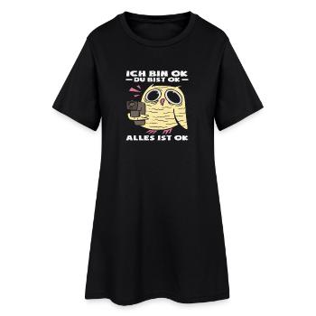 Je vais bien Tu vas bien Tout va bien Hibou - Robe T-shirt Femme - noir - Devant