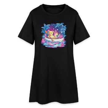 Teddy Boat Dream Sous Le Ciel Étoilé - Robe T-shirt Femme - noir - Devant