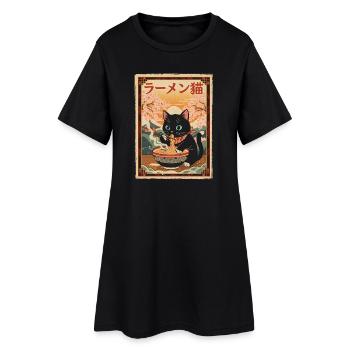 Black Cat Ramen Style Vintage Japonais - Robe T-shirt Femme - noir - Devant