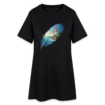 Phare en peinture de paysage de plumes - Robe T-shirt Femme - noir - Devant