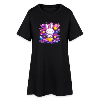 Lapin câlin dans la lueur étoilée - Robe T-shirt Femme - noir - Devant