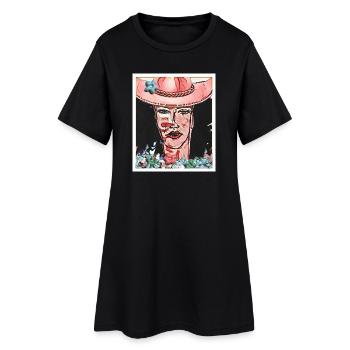 Floral portrait with butterflies - Women’s T-Shirt Dress - black - Front