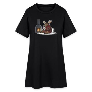 Kamin wärme Rentier Ugly Christmas - Frauen T-Shirt-Kleid - Schwarz - Vorne