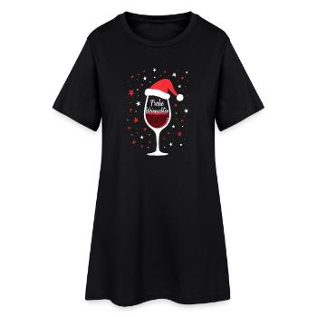 Frohe Weinachten Weinglas Weinnachten - Frauen T-Shirt-Kleid - Schwarz - Vorne