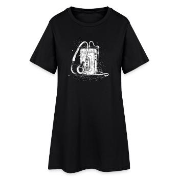 Retro Kassetten-Player mit Kopfhörern – Zeichnung - Frauen T-Shirt-Kleid - Schwarz - Vorne