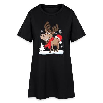 Grinsendes Cooles Rentier mit Weihnachtsmütze - Frauen T-Shirt-Kleid - Schwarz - Vorne