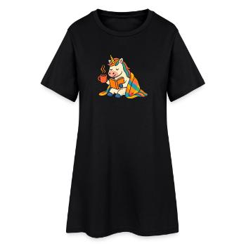 Mignon t-shirt de lecture et de café licorne confortable - Robe T-shirt Femme - noir - Devant