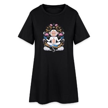 Singe méditant avec lit de lotus et - Robe T-shirt Femme - noir - Devant