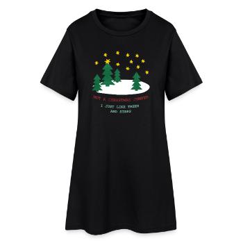 Kein Weihnachtspulli: Bäume und Sterne - Frauen T-Shirt-Kleid - Schwarz - Vorne