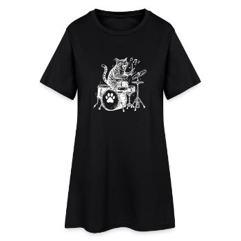 Funny Drumming Cat Music Drummer - Women’s T-Shirt Dress - black - Front