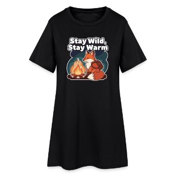 Restez sauvage, restez au chaud - Renard au feu de camp - Robe T-shirt Femme - noir - Devant