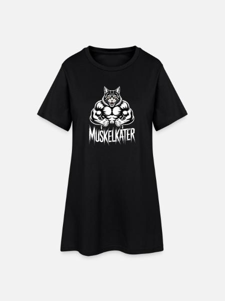 Muscular Sore Muscle Cartoon Cat - Women’s T-Shirt Dress - black
