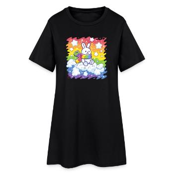 Lapin arc-en-ciel sur nuage - Robe T-shirt Femme - noir - Devant