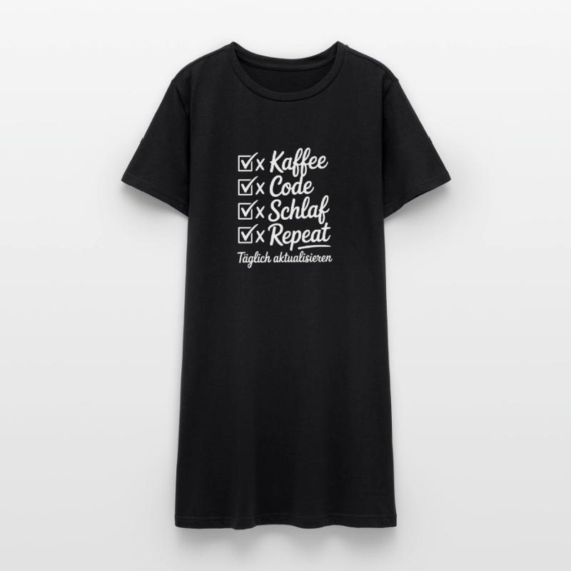 Kaffee Code Schlaf Repeat Tagesroutine Frauen T-Shirt-Kleid