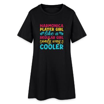 Funny Harmonica Player Girl Like A Regular Girl - Women’s T-Shirt Dress - black - Front