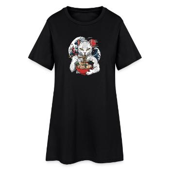 Japanisches Ramen-Katzen-Tattoo Japanischer Katzen-Mangean - Frauen T-Shirt-Kleid - Schwarz - Vorne