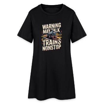 Avertissement : Je pourrais parler des trains sans cesse. - Robe T-shirt Femme - noir - Devant