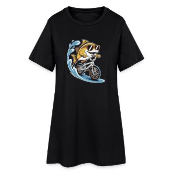 Poisson à vélo avec des lunettes de soleil - Robe T-shirt Femme - noir - Devant