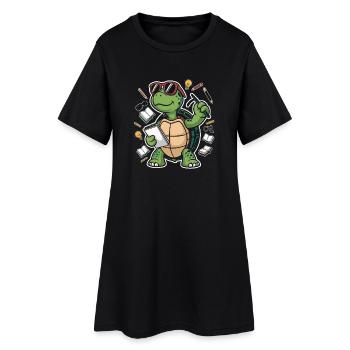Learning turtle with glasses - Women’s T-Shirt Dress - black - Front