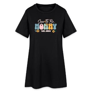 Bald Mama Est 2026 Blumen - Frauen T-Shirt-Kleid - Schwarz - Vorne