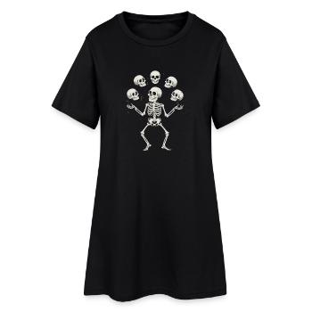 Skelett Jongliert Mit Totenköpfen Kunst - Frauen T-Shirt-Kleid - Schwarz - Vorne