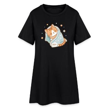Chat douillet sous couverture étoilée Cozy - Robe T-shirt Femme - noir - Devant