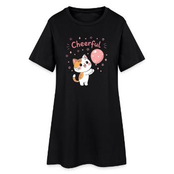 Happy Pink Balloon Kitten - Women’s T-Shirt Dress - black - Front