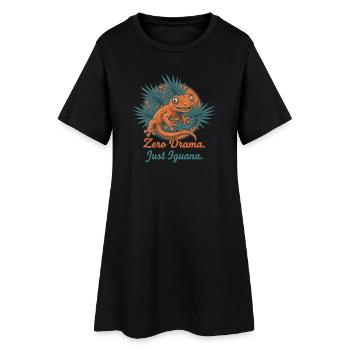 Null Drama, Nur Leguan - Frauen T-Shirt-Kleid - Schwarz - Vorne