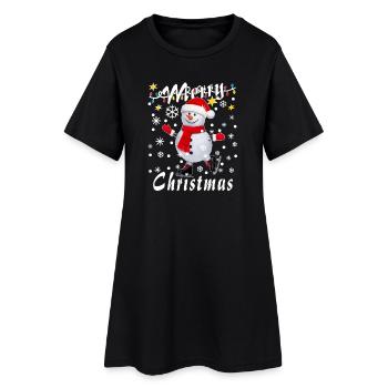 Bonhomme de neige Joyeux Noël - Robe T-shirt Femme - noir - Devant