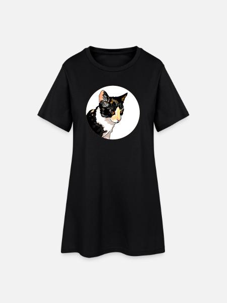 Cat Portrait Circle Contrast - Women’s T-Shirt Dress - black