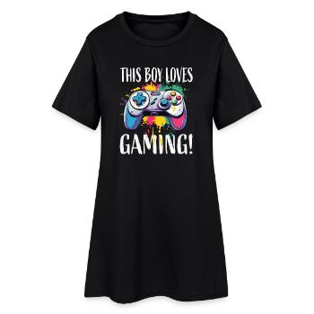 Boy Loves Gaming – Éclaboussures colorées de manette - Robe T-shirt Femme - noir - Devant