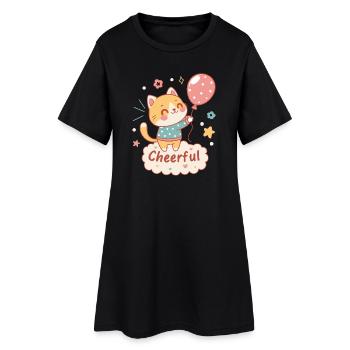 Chat Ballon Festif - Robe T-shirt Femme - noir - Devant