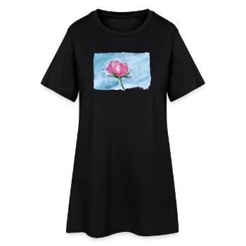 Rose aquarelle sur bleu ciel - Robe T-shirt Femme - noir - Devant