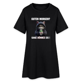 Morgenmuffel Katze mit Kaffee – Dünnes Eis - Frauen T-Shirt-Kleid - Schwarz - Vorne