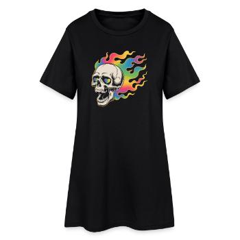 Crâne psychédélique dans un design de feu - Robe T-shirt Femme - noir - Devant